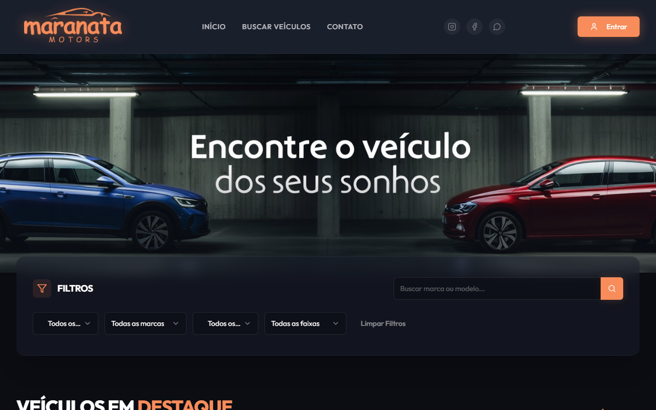 Prévia atual do site Maranata Motors